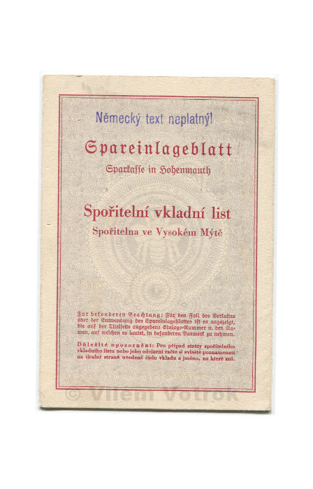 Spareinlageblatt Sparsaffe in Hohenmauth 651